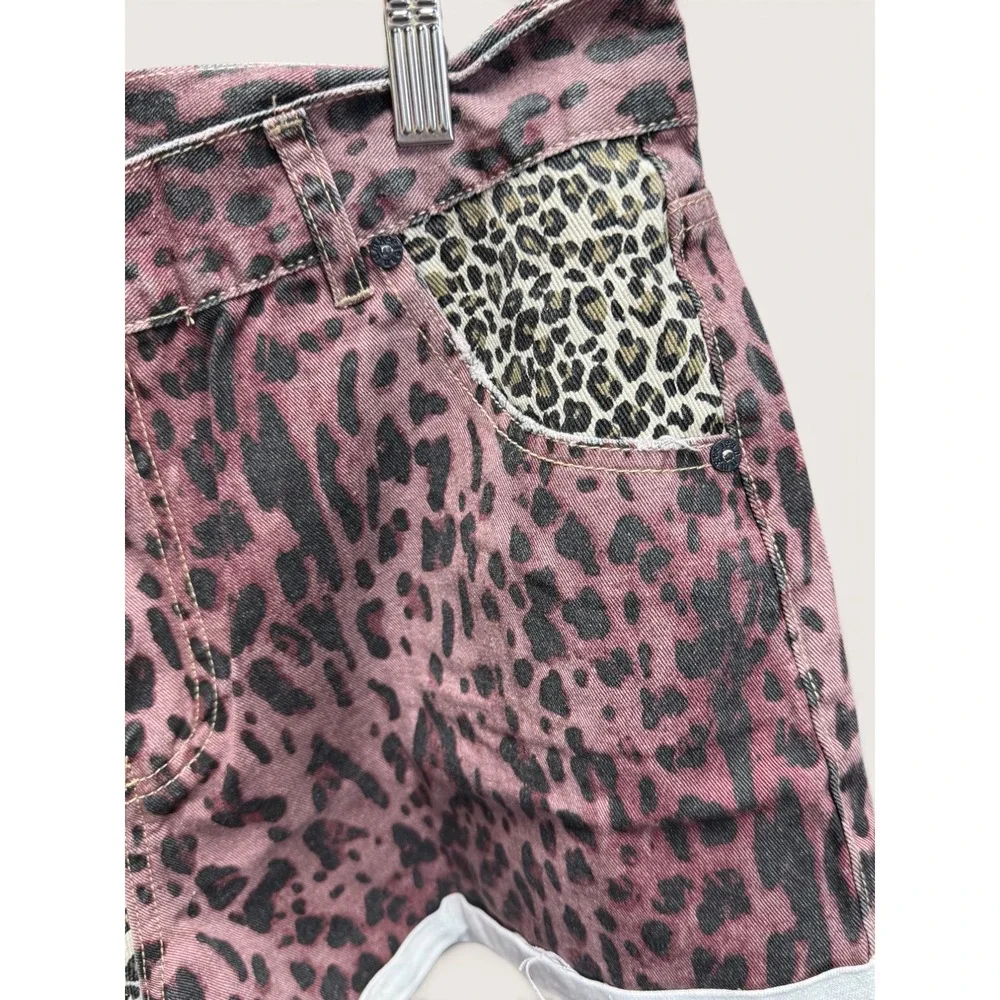 Umgee Denim Women Animal Print Colorblock Shorts Pink Purple Leopard Cheetah 7